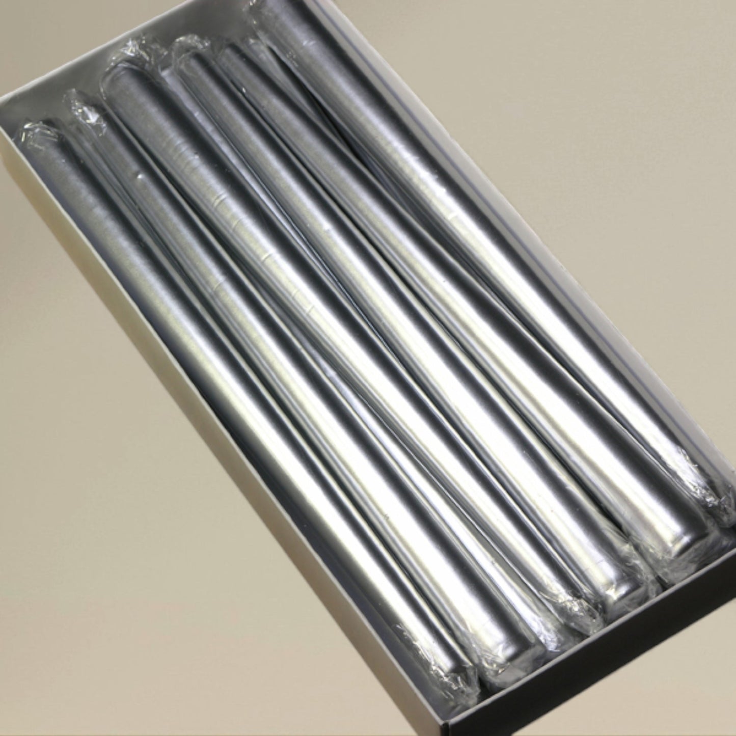 Taper candle 20x254mm metallic silver packet of 12