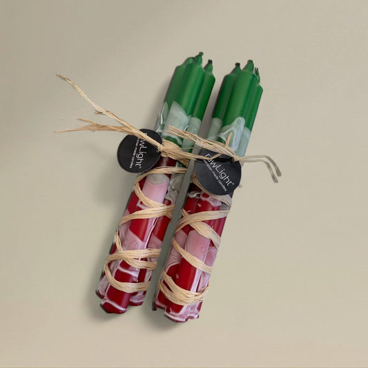 Dining candle 21x250mm splashed Christmas bundle of 3