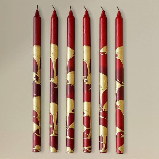 Dining candle 22x400mm splashed Christmas packet of 6