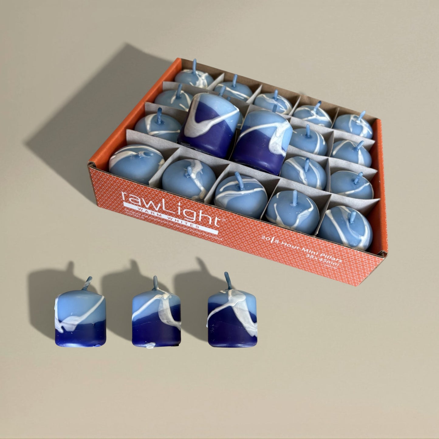 Pillar candle 38x45mm splashed 20 pack - rawLight Design Pty Ltd