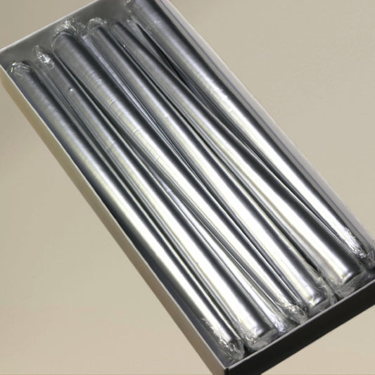Taper candle 20x254mm metallic silver packet of 12