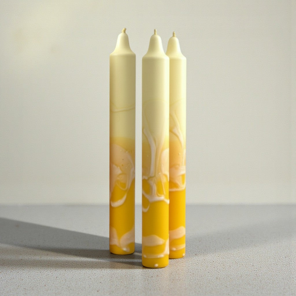 Dining candle 21x300mm splashed bundle of 3 - rawLight Design Pty Ltd