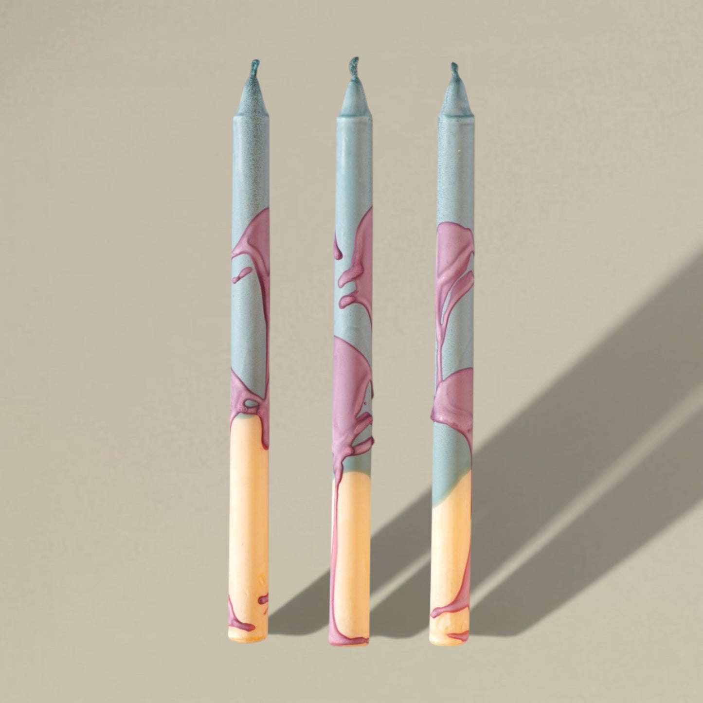 Dining candle 22x400mm splashed bundle of 3 - rawLight Design Pty Ltd
