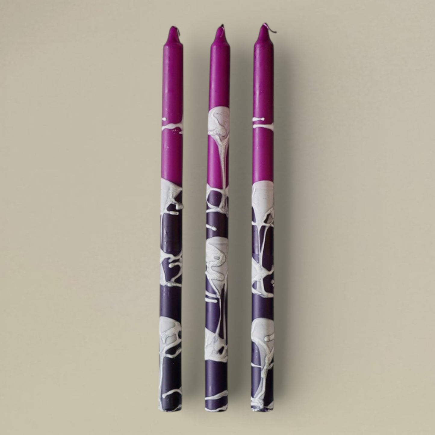 Dining candle 22x400mm splashed bundle of 3 - rawLight Design Pty Ltd