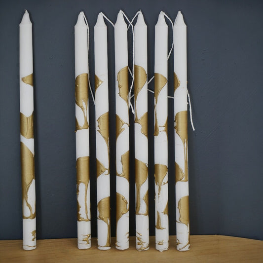 Dining candle 22x400mm splashed packet of 6