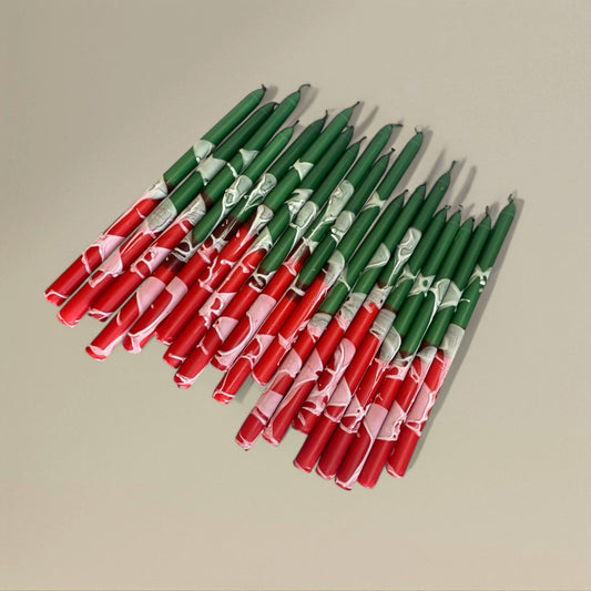 Taper Candle 22x380mm Splashed Christmas Packet of 6