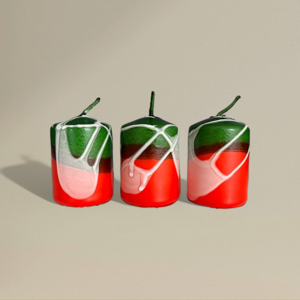 Pillar candle 75mm splashed Christmas - rawLight Design Pty Ltd