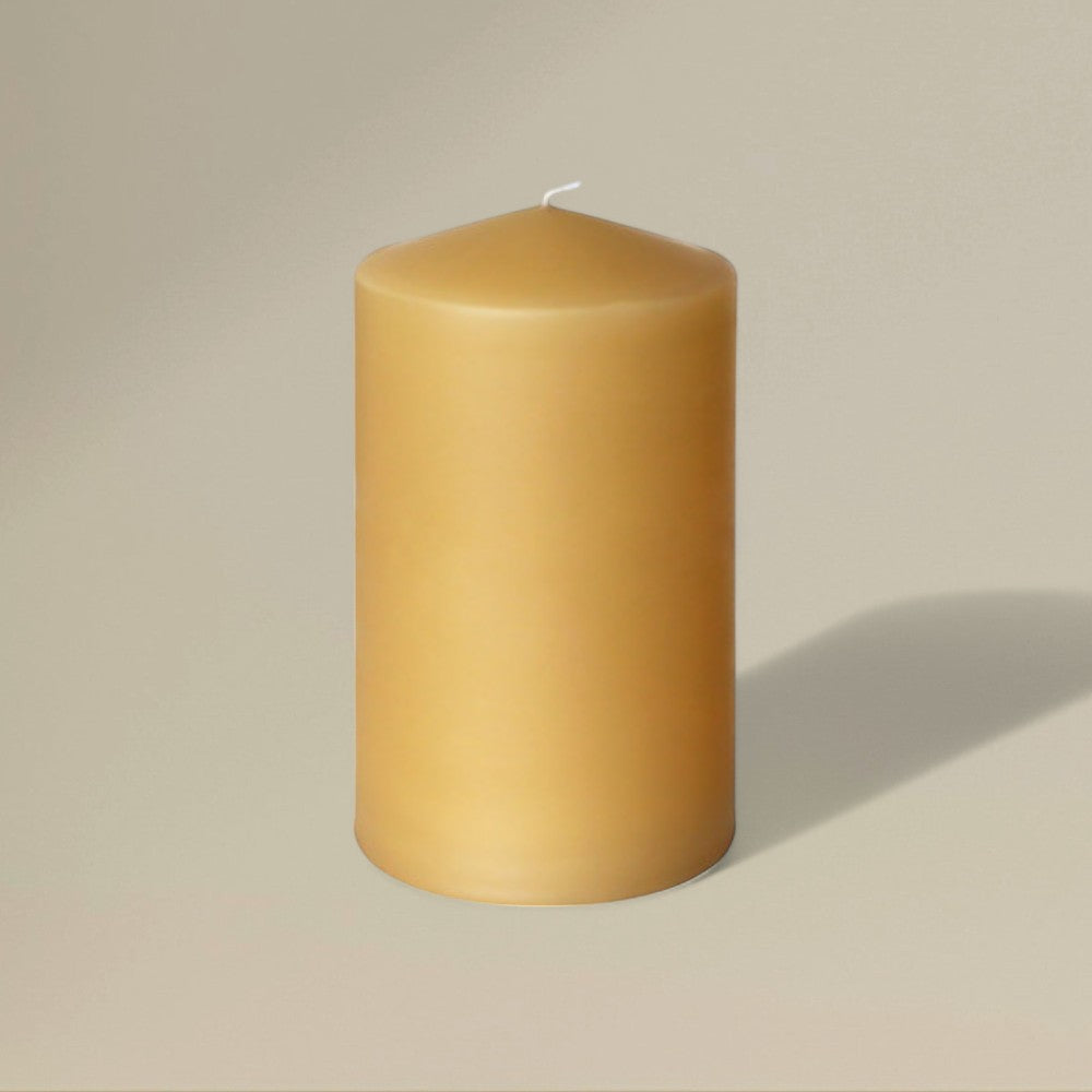 rawLight natural beeswax pillar candle 75 x 100mm with cone top