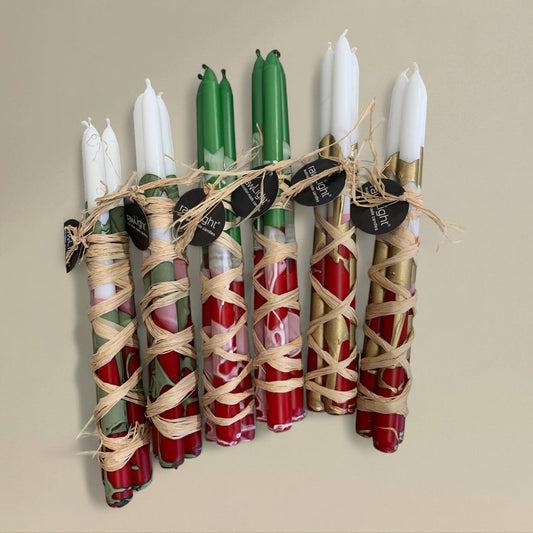 Taper Candle 22x300mm Splashed Christmas Bundle of 3