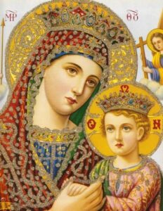 Icon Mary and Baby Jesus with Crown